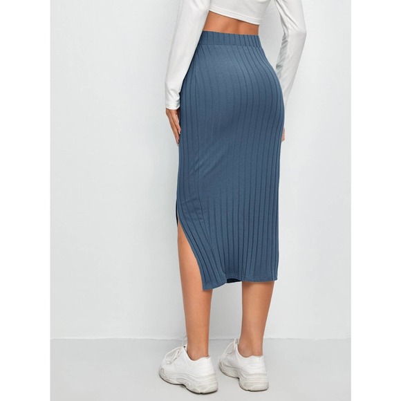 Slit Hem Rib knit Pencil Skirt midi business casual black - Picture 10 of 11